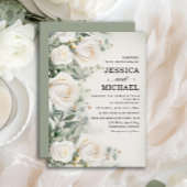 Witte Rozen Groen Elegante bruiloft Kaart