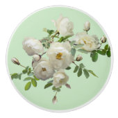 Witte Rozen Groene Achtergrond Keramische Knop (Voorkant)