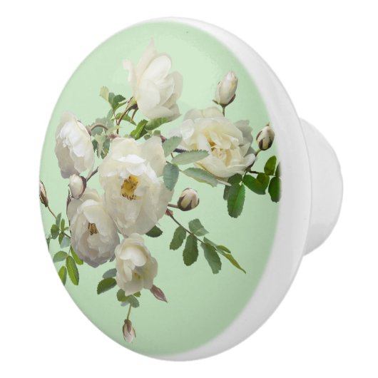Witte Rozen Groene Achtergrond Keramische Knop (Rechts)