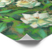 Witte rozen groene bladeren bloemen bloemen schild poster (Hoek)