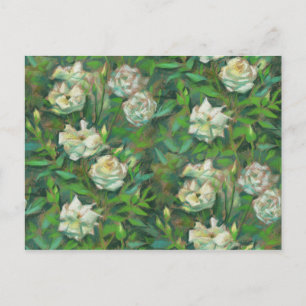 Witte rozen, groene bladeren, mooie bloemen briefkaart