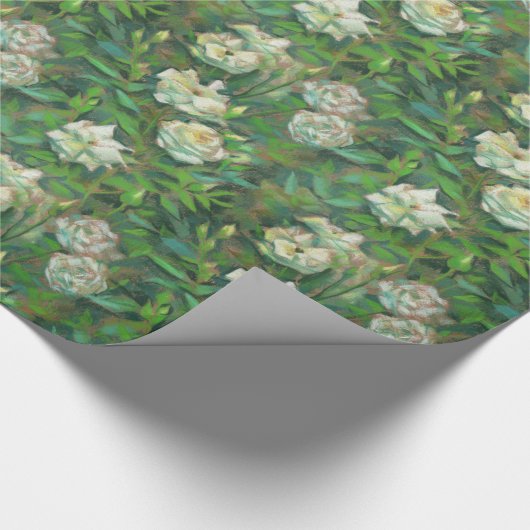 Witte rozen, groene bladeren, mooie bloemen cadeaupapier (Hoek)