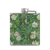 Witte rozen, groene bladeren, mooie bloemen heupfles (Achterkant)