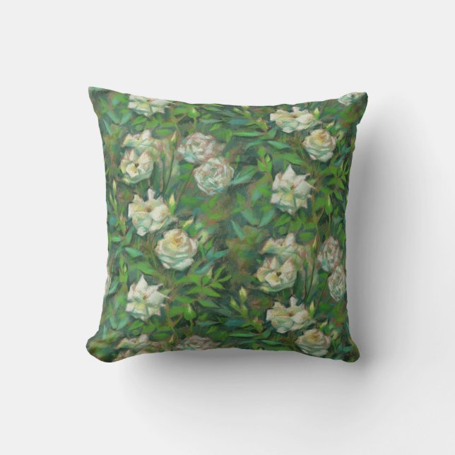 "Witte rozen, groene bladeren", mooie bloemen Kussen (Voorkant)