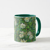 Witte rozen, groene bladeren, mooie bloemen mok (Voorkant rechts)