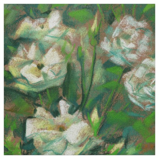 Witte rozen, groene bladeren, mooie bloemen stof (Swatch)