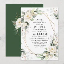 Witte Rozen Groene Bloemstuk Verlovingsfeest Kaart