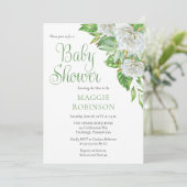Witte Rozen | Groene Boho Bloemen Meisje Baby Show Kaart (Staand voorkant)