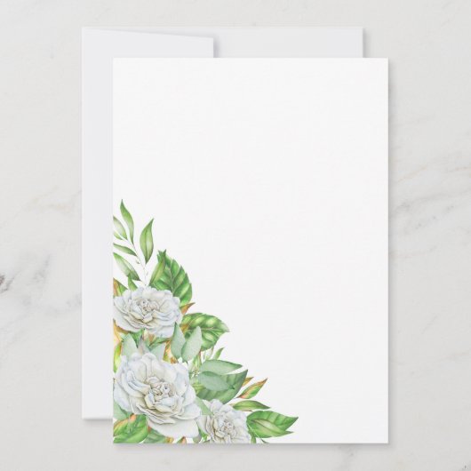 Witte Rozen | Groene Boho Bloemen Meisje Baby Show Kaart (Achterkant)