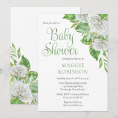 Witte Rozen | Groene Boho Bloemen Meisje Baby Show Kaart (Voorkant / Achterkant)