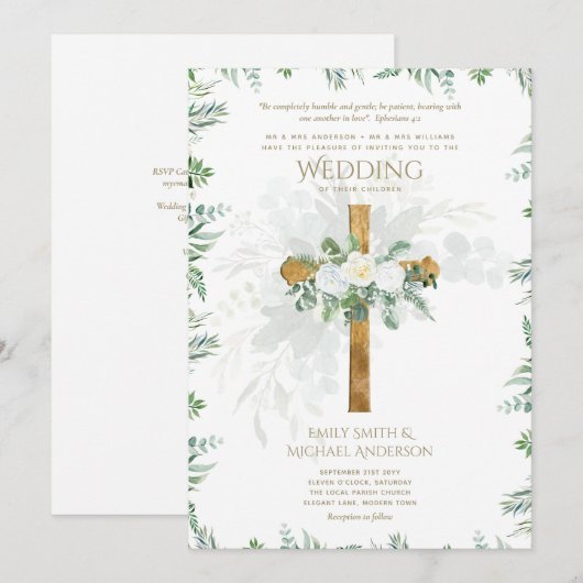 Witte Rozen Groene Christelijke Trouw Bijbelvers Kaart (Voorkant / Achterkant)