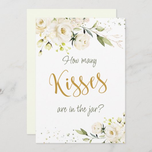 Witte Rozen Groene Decoratie Raad Hoeveel Kusjes i Kaart (Voorkant / Achterkant)