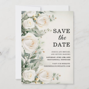 Witte Rozen Groene Elegante Trouwdag Save The Date