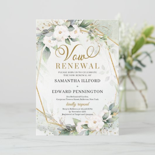 Witte rozen groene eucalyptus goudvos vernieuwing kaart (Staand voorkant)