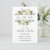 Witte Rozen Groene Huwelijk Save the Date (Staand voorkant)