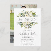 Witte Rozen Groene Huwelijk Save the Date (Voorkant / Achterkant)