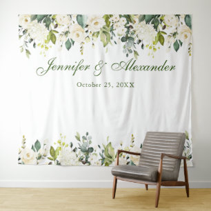 Witte Rozen Groene Huwelijksfotocabine Achtergrond Wandkleed