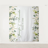 Witte Rozen Groene Huwelijksfotocabine Achtergrond Wandkleed (Voorkant)