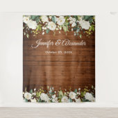 Witte Rozen Groene Huwelijksfotocabine Achtergrond Wandkleed (Voorkant)