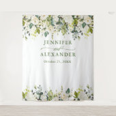 Witte Rozen Groene Huwelijksfotocabine Achtergrond Wandkleed (Voorkant)