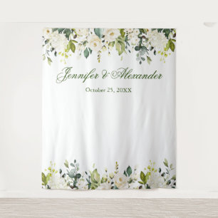 Witte Rozen Groene Huwelijksfotocabine Achtergrond Wandkleed