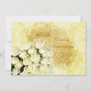 Witte rozen, harten 60ste huwelijksjubileum kaart