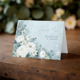 Witte Rozen Hellebores Zilveren Eucalyptus Bruilof Bedankkaart