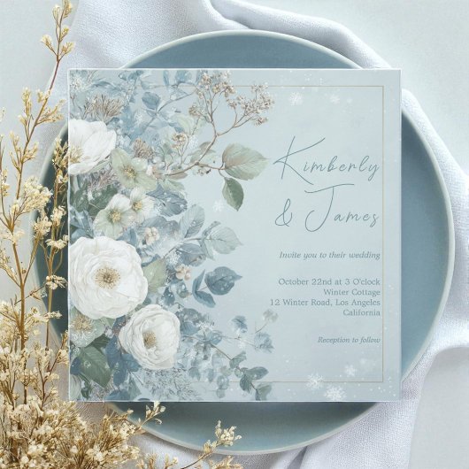 Witte Rozen Hellebores Zilveren Eucalyptus Bruilof Kaart