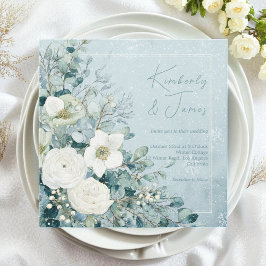 Witte Rozen Hellebores Zilveren Eucalyptus Bruilof Kaart