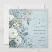 Witte Rozen Hellebores Zilveren Eucalyptus Bruilof Kaart (Voorkant)
