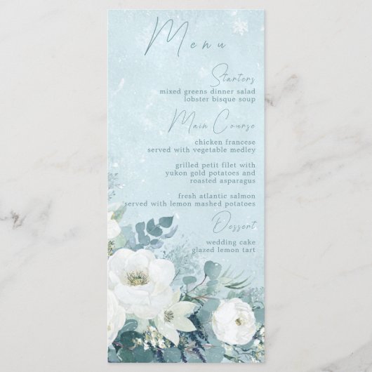 Witte Rozen Hellebores Zilveren Eucalyptus Bruilof Menu (Voorkant)