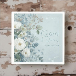 Witte Rozen Hellebores Zilveren Eucalyptus Bruilof Servet