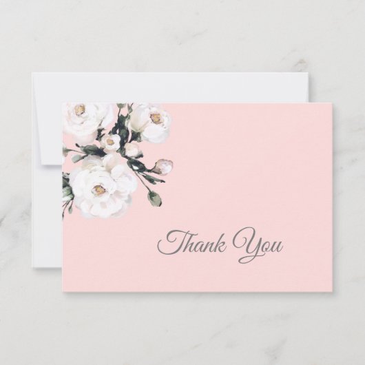 Witte Rozen Hoek Boeket | Roze Bedankkaart (Voorkant)