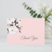 Witte Rozen Hoek Boeket | Roze Bedankkaart (Staand voorkant)