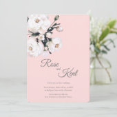 Witte Rozen Hoek Boeket | Roze Kaart (Staand voorkant)