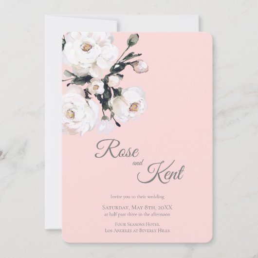 Witte Rozen Hoek Boeket | Roze Kaart (Voorkant)