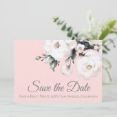 Witte Rozen Hoek Boeket | Roze Save The Date (Staand voorkant)