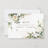 Witte Rozen Huwelijk Elegante Bloemen RSVP Kaartje (Voorkant)
