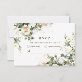 Witte Rozen Huwelijk Elegante Bloemen RSVP Kaartje