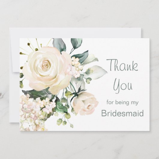 Witte rozen, hydrangea Bridesmaid Hartelijk dank Bedankkaart (Voorkant)