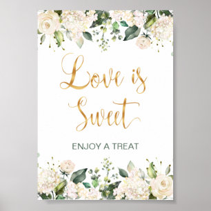 Witte rozen, hydrangea Love is zoet teken Poster