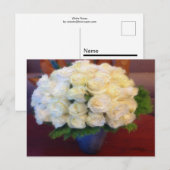 Witte rozen in een blauwe vaas briefkaart (Voorkant / Achterkant)