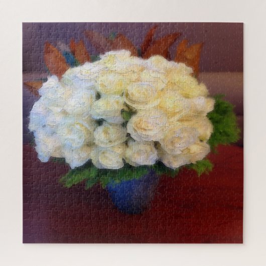 Witte rozen in een blauwe vaas legpuzzel (Verticaal)