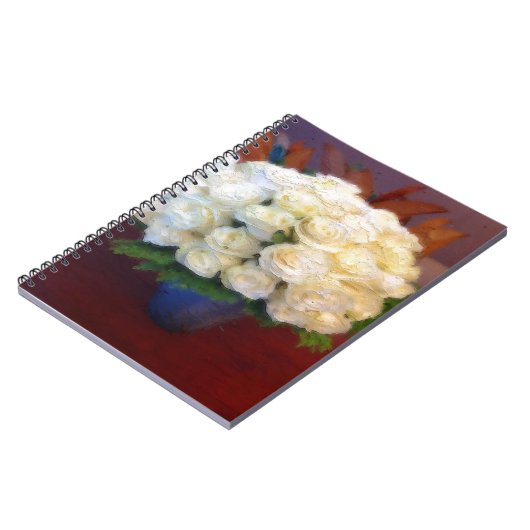 Witte rozen in een blauwe vaas notitieboek (Linkerzijde)