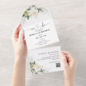 Witte rozen in één bruiloft all in one uitnodiging (Afscheurbaar)