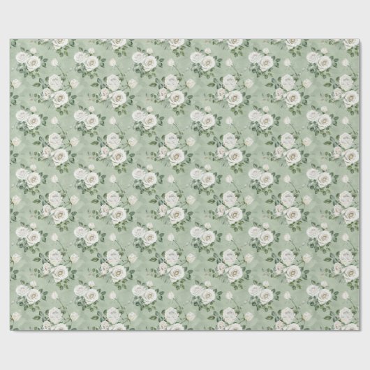 Witte rozen in lichtgroen cadeaupapier (Vlak)