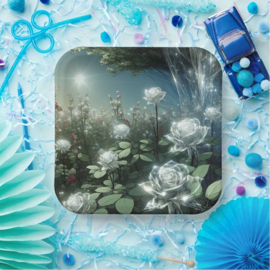 Witte rozen in magische tuin papieren bordje (Feest)