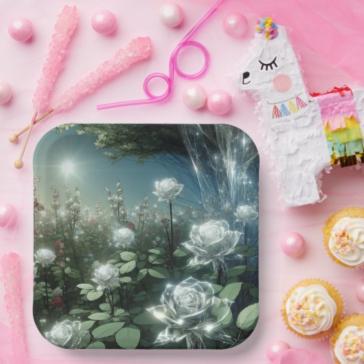 Witte rozen in magische tuin papieren bordje (Feest)