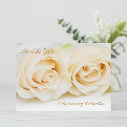 Witte rozen Jubileum Sla de datum op Save The Date (Staand voorkant)
