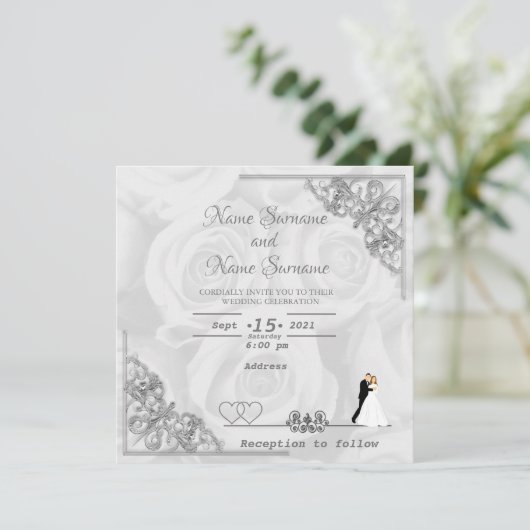 witte rozen kaart (Staand voorkant)